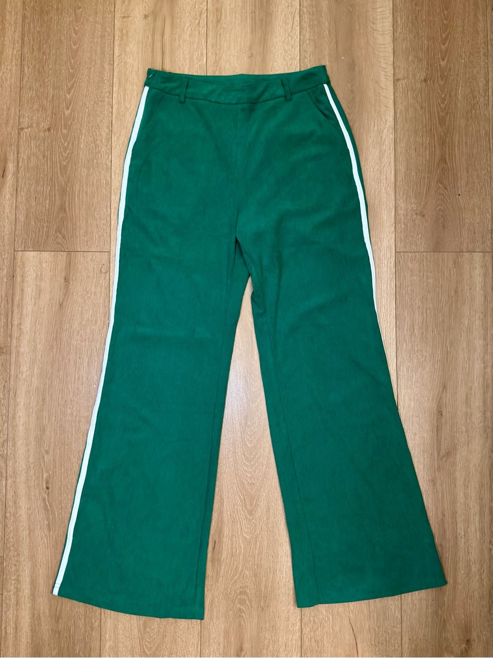 Emerald Green High-Rise Corduroy Side-Stripe Flare Pants Medium